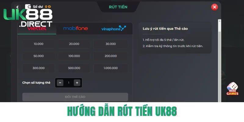 Hướng dẫn rút tiền UK88